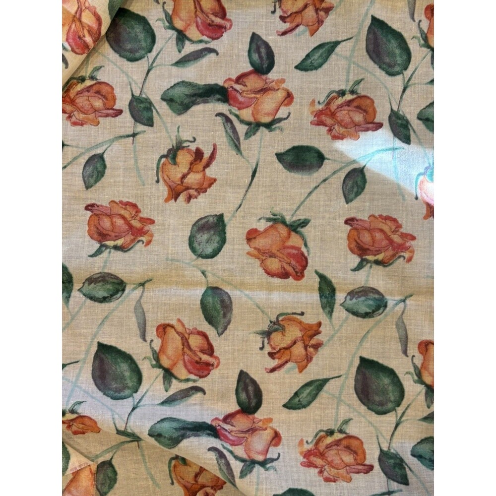 VTG Floral Red Orange Roses Cream Faye Burgos For Marcus Brothers Fabric 2 YD